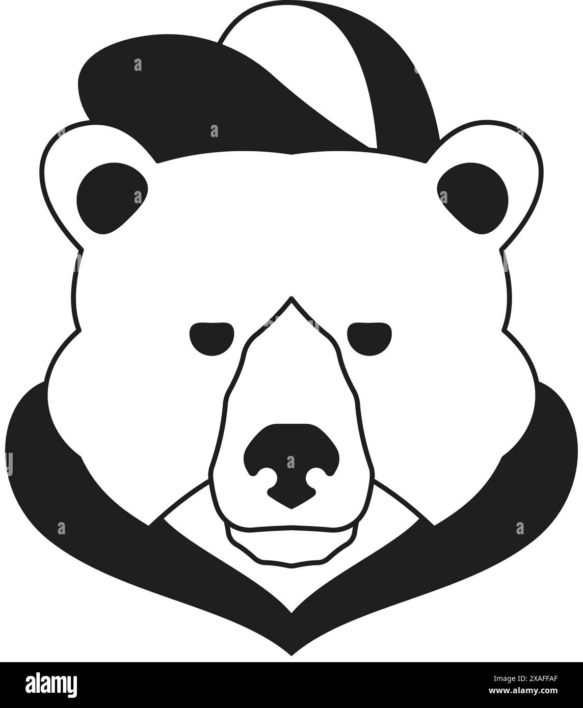 Y2K weiß Bär Teen Streetwear Kappe Porträt Comic Zeichentrickfigur monochrome Linie Retro groovy Icon Vektor Illustration. Lustiger, stylischer Teddy-Headdre Stock Vektor