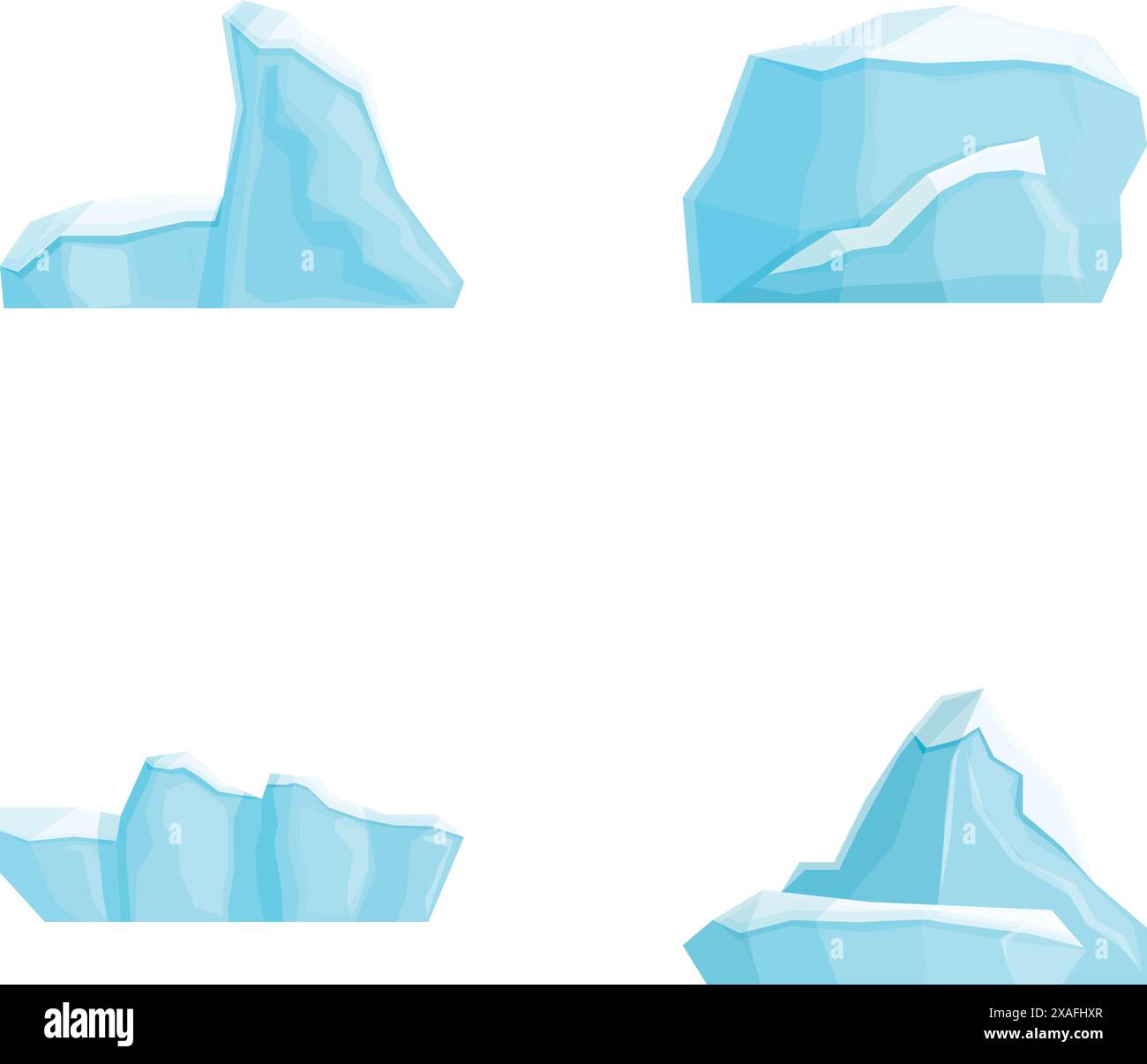 Iceberg Icons setzen Cartoon Vektor. Eisberg schwimmt im Ozean. Riesiger weißer Eisblock Stock Vektor