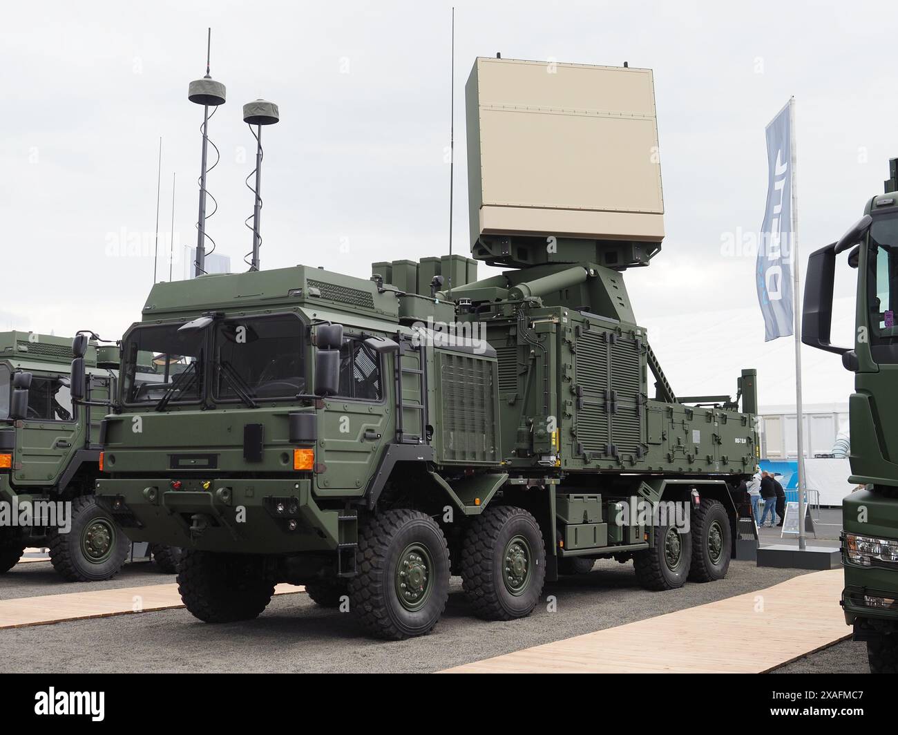 Berlin, Deutschland, 5. Juni 2024. Ein Hensoldt TRML-4D Radar Teil des Diehl IRIS-T SLM SAM Systems auf der ILA Berlin Airshow 2024 Stockfoto