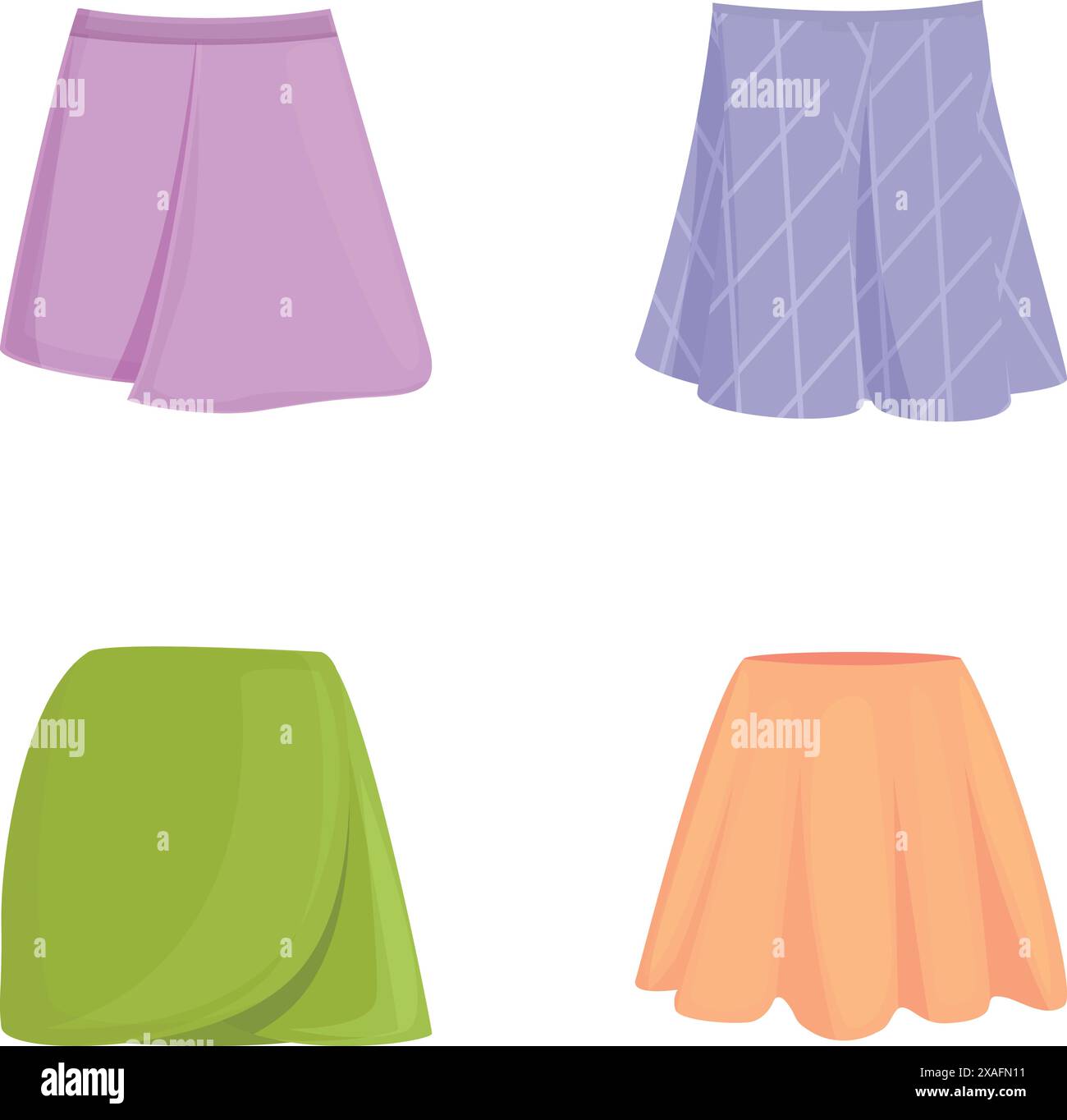 Kollektion mit vier farbenfrohen und trendigen Röcken, perfekt für modische Illustrationen Stock Vektor Kollektion mit vier farbenfrohen und trendigen Röcken, perfekt für modische Illustrationen Stock Vektor