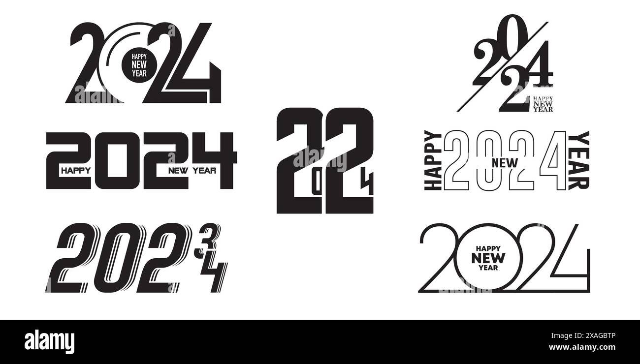 2024 Schriftzüge im Vintage-Streifenstil, Retro-Farben der 00er, 70er, 80er, 90er Jahre Posterlinien im Retro-Stil Stock Vektor