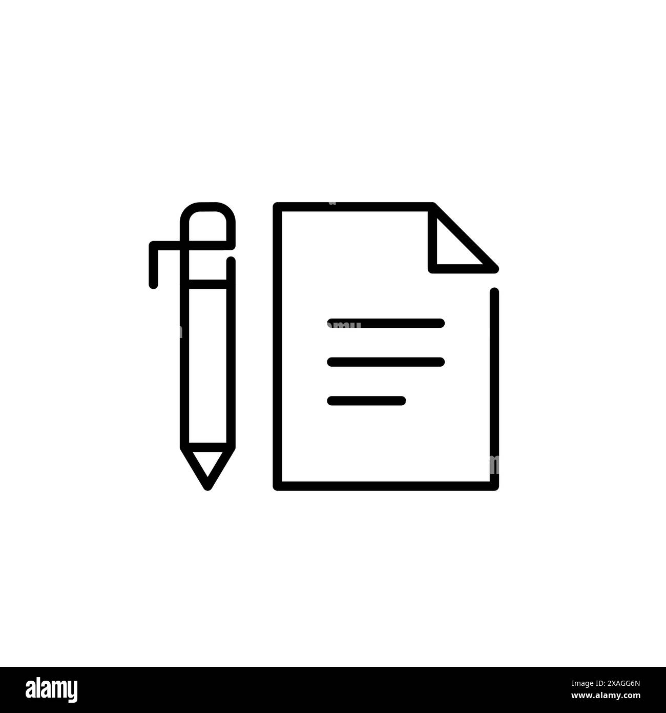 Untersuchungspapier und Stift. Studieren und Bestehen von Tests. Symbol für Pixelperfekte, bearbeitbare Kontur Stock Vektor