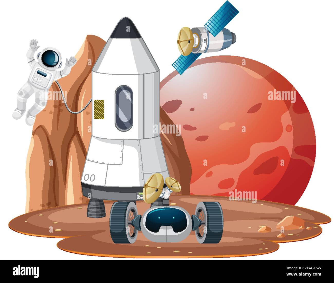 Astronauten und rover erforschen die Marsoberfläche Stock Vektor