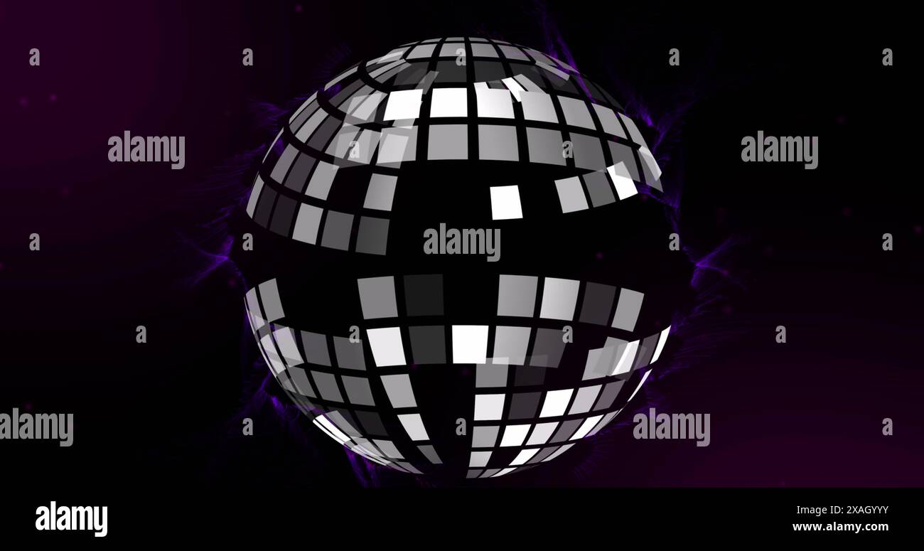 Bild einer abstrakten 3D-Kugel, die sich vor schwarzem Hintergrund dreht Stockfoto