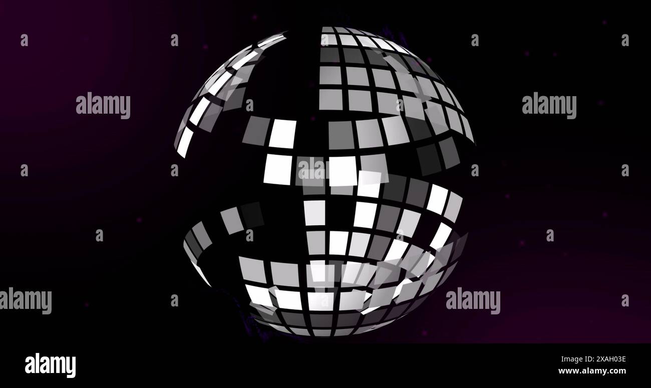 Bild einer abstrakten 3D-Kugel, die sich vor schwarzem Hintergrund dreht Stockfoto