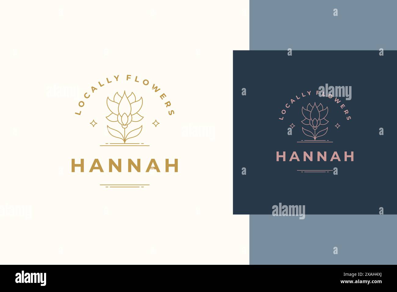 Einfache Vektorillustration der minimalen Umrissemblem-Vorlage der eleganten natürlichen wachsenden Blume entworfen für lokale Gartenproduktion Verpackung und Adv Stock Vektor