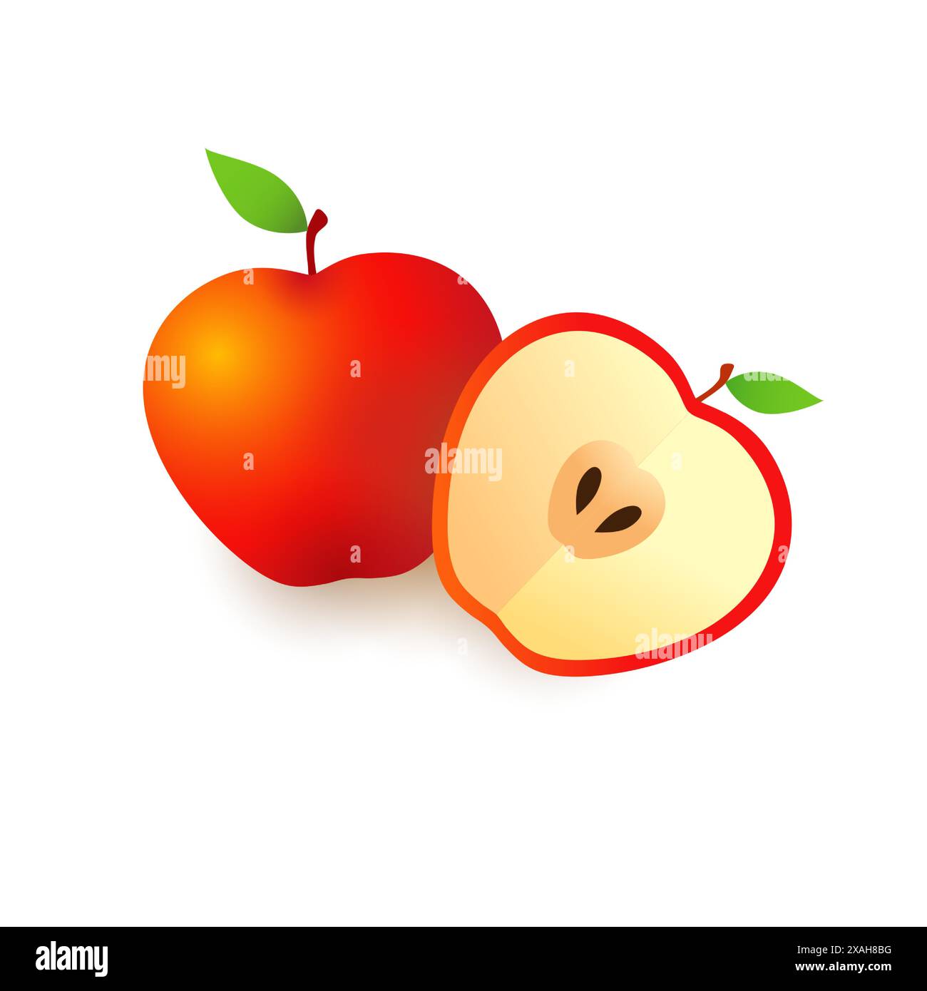 Niedlicher isolierter Apfel. Digitales Bild. 3D-Hintergrund mit Begrenzungsmaske. Realistische Frucht. Ein halber Apfel mit kreativem Design. Abstraktes Konzept. Stock Vektor