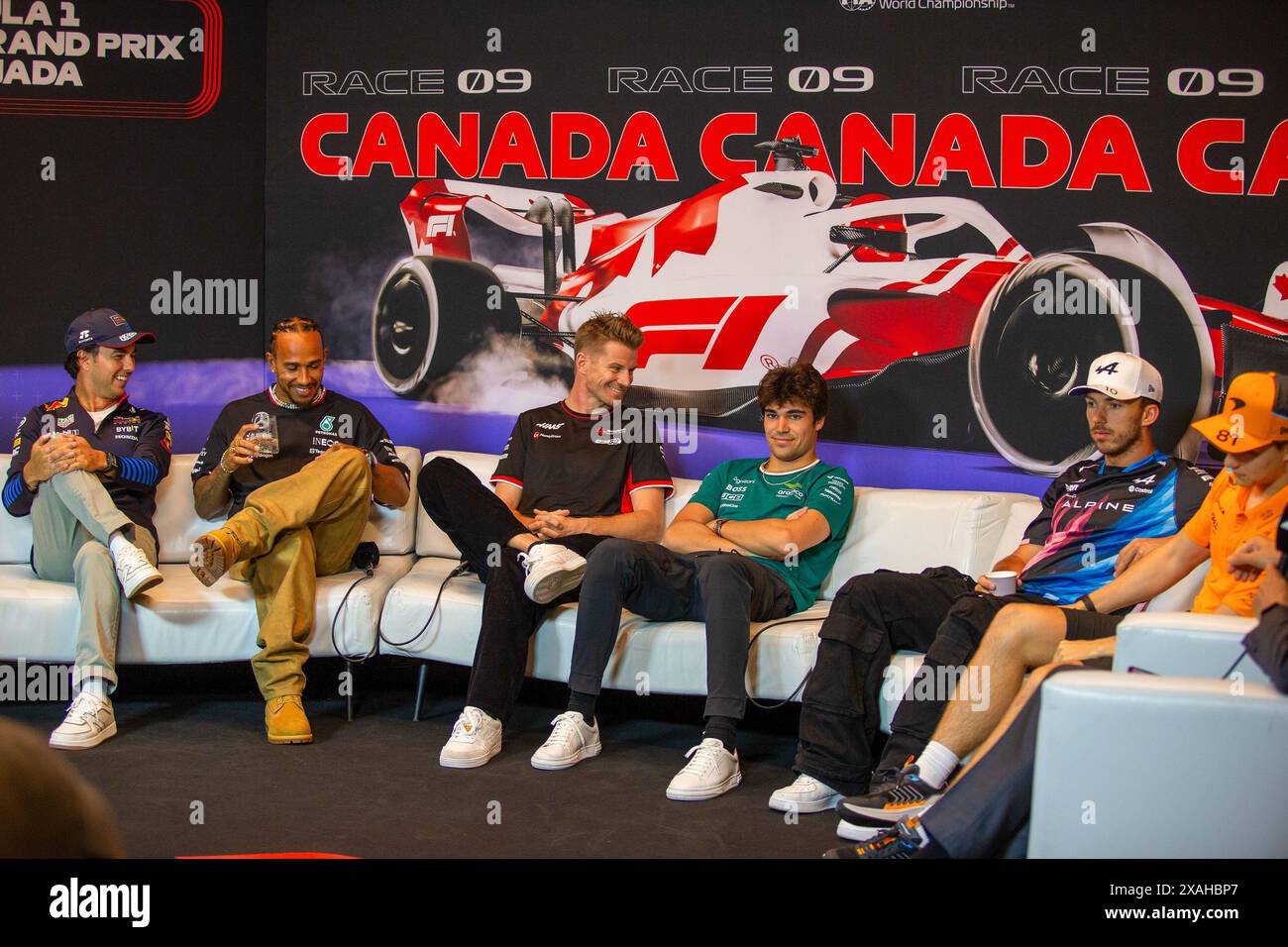 Fahrerpressekonferenz während des Formel-1-AWS-Grand Prix du Canada 2024 in Montreal, Quebec, Kanada, vom 6. Bis 9. Juni - Rounfd 9 von 24 von 2024 F1-Weltmeisterschaft Stockfoto