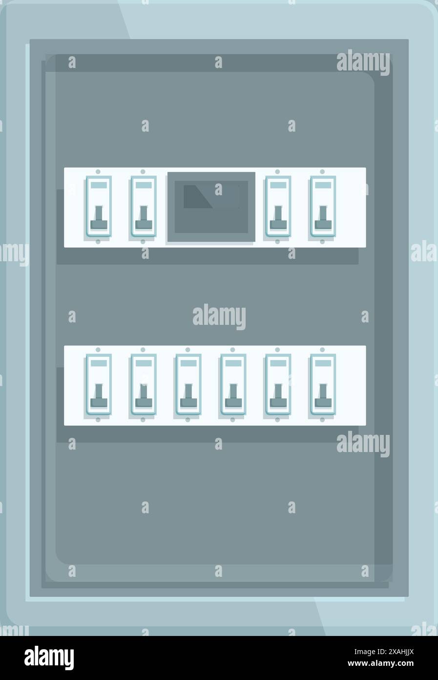 Abbildung einer elektrischen Schalttafel mit Reihen von Leistungsschaltern, die für die Verwaltung und den Schutz von elektrischen Stromkreisen in verschiedenen Einstellungen unerlässlich sind Stock Vektor