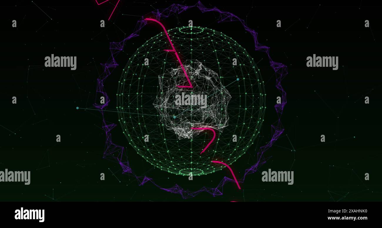 Bild des Spiels über nur Text in rosa Metallic-Buchstaben mit Dreiecken über dem Netz Stockfoto