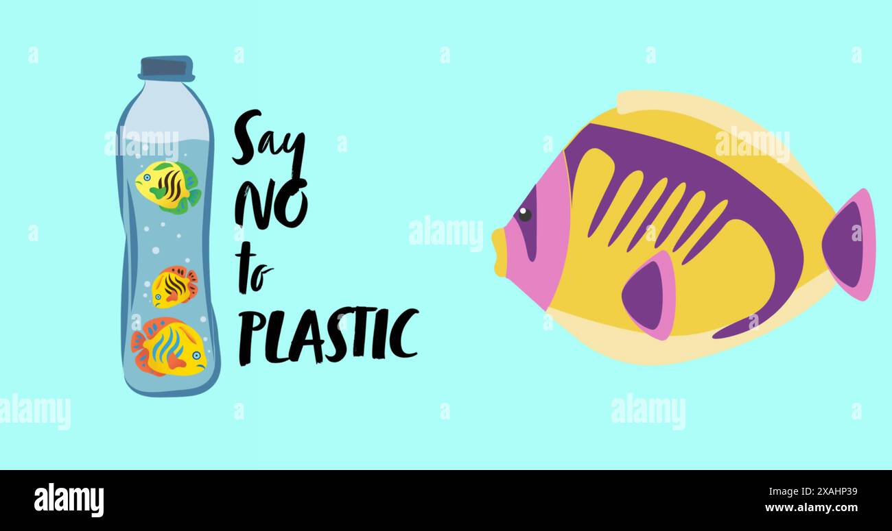 Bild ohne Plastiktext über Flasche und Fisch Stockfoto