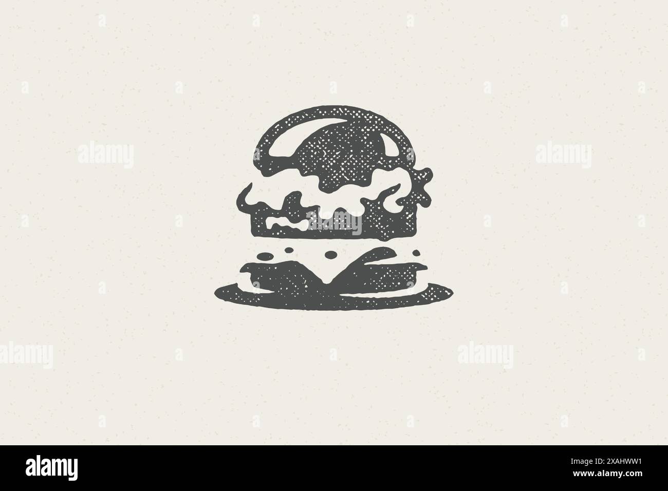 Burger Silhouette als Logo Fast Food Service Hand gezeichnete Stempel Effekt Vektor Illustration. Vintage-Grunge-Textur auf Hintergrund für Verpackung und schnelle f Stock Vektor
