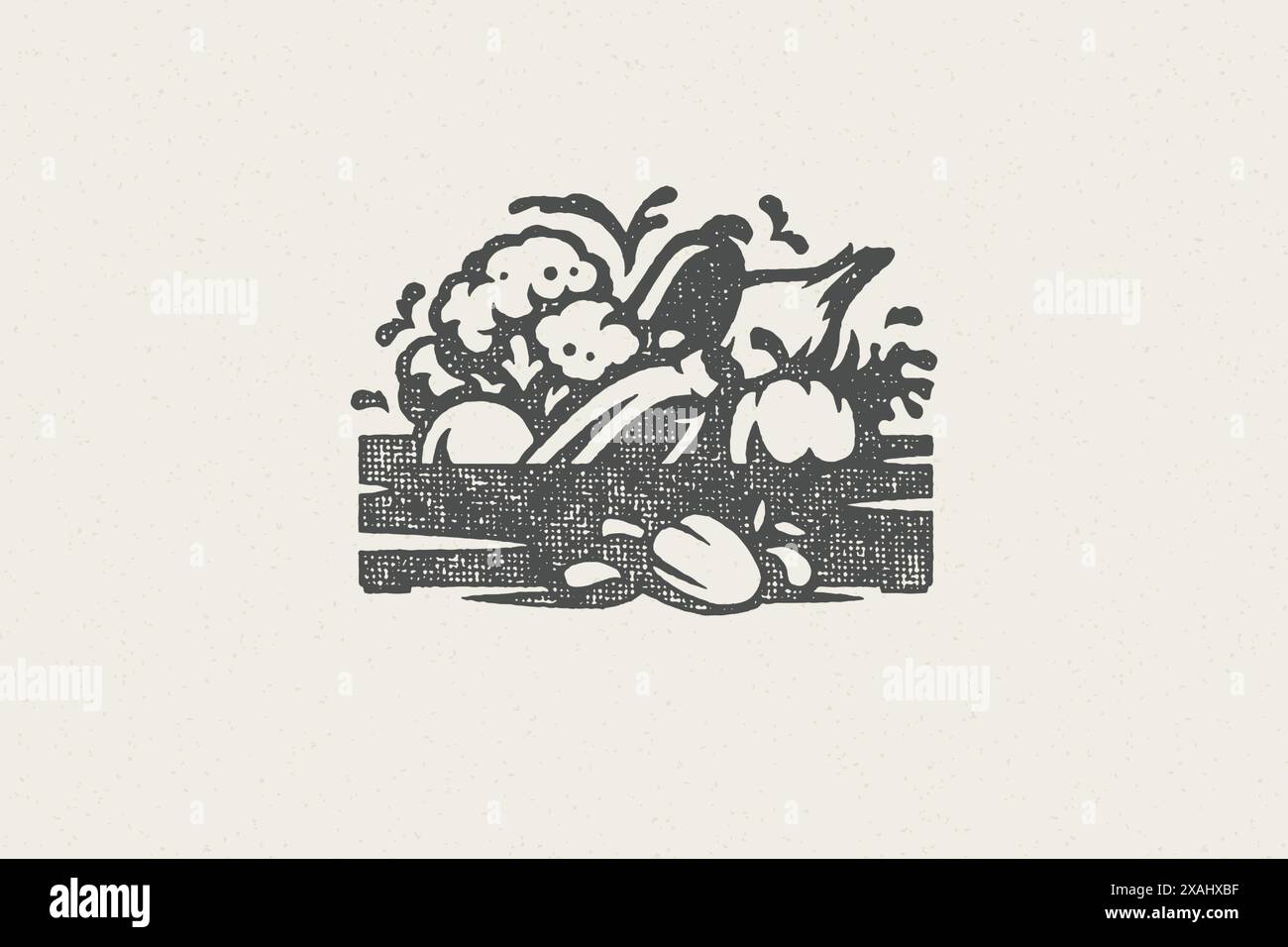 Bunch of verschiedenen natürlichen frischen Gemüse Silhouetten für Lebensmittel und Lebensmittel Bauern Markt Hand gezeichnete Stempel Effekt Vektor Illustration. Schmirgelstruktur Stock Vektor