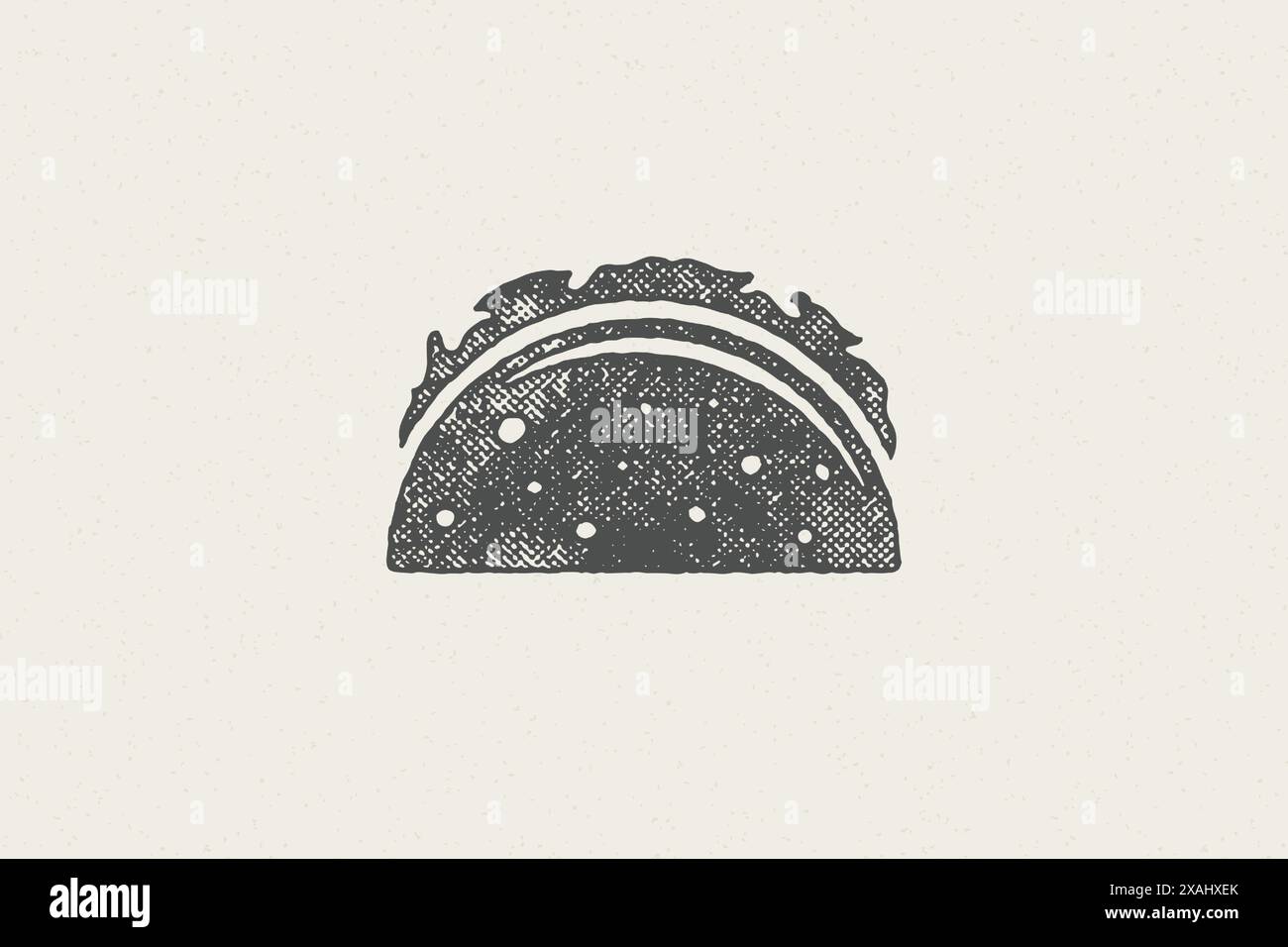 Mexikanische Taco-Silhouette für Straße Fast Food Design Hand gezeichnete Stempel Effekt Vektor Illustration. Vintage-Grunge-Textur-Symbol für schnelles Verpacken Stock Vektor