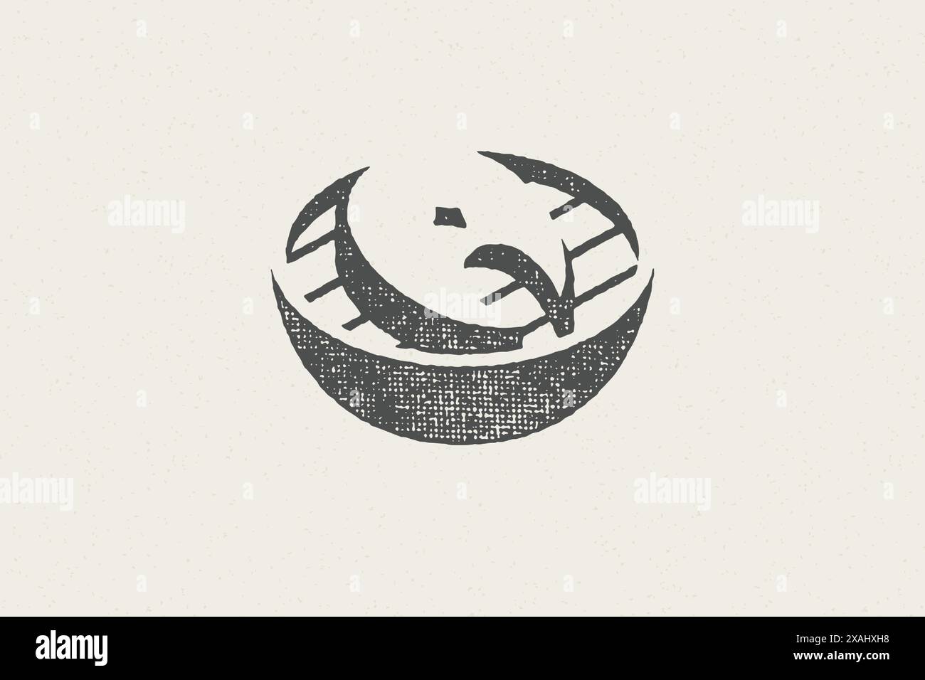 Fischsteak Silhouette auf Grill für Restaurant und Gastronomie Hand gezeichnete Stempeleffekt Vektor Illustration. Vintage-Emblem mit Grunge-Textur für Paket Stock Vektor