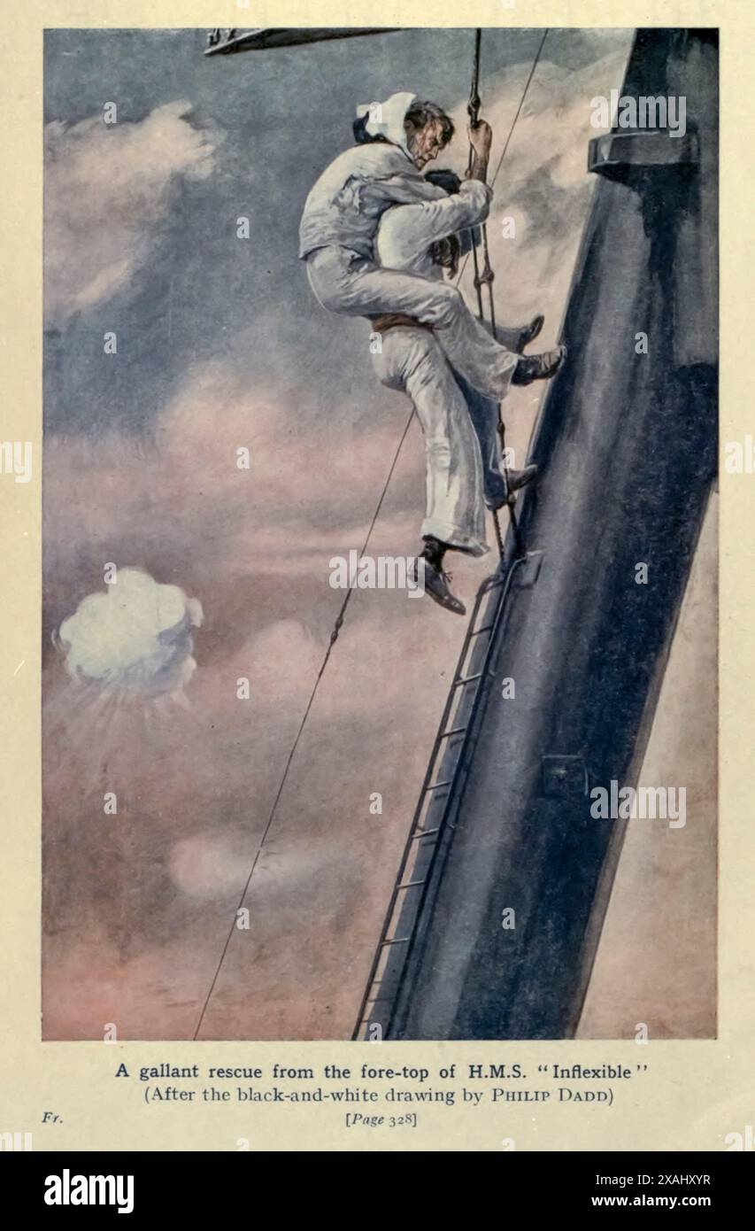 Eine galante Rettung aus der Spitze der H.M.S. Inflexible aus dem Buch Heroic Deeds of the British Navy in the Great war von Wheeler, Harold F. B. (Harold Felix Baker), veröffentlicht Birmingham: ELD & Blackham Limited 1917 Stockfoto