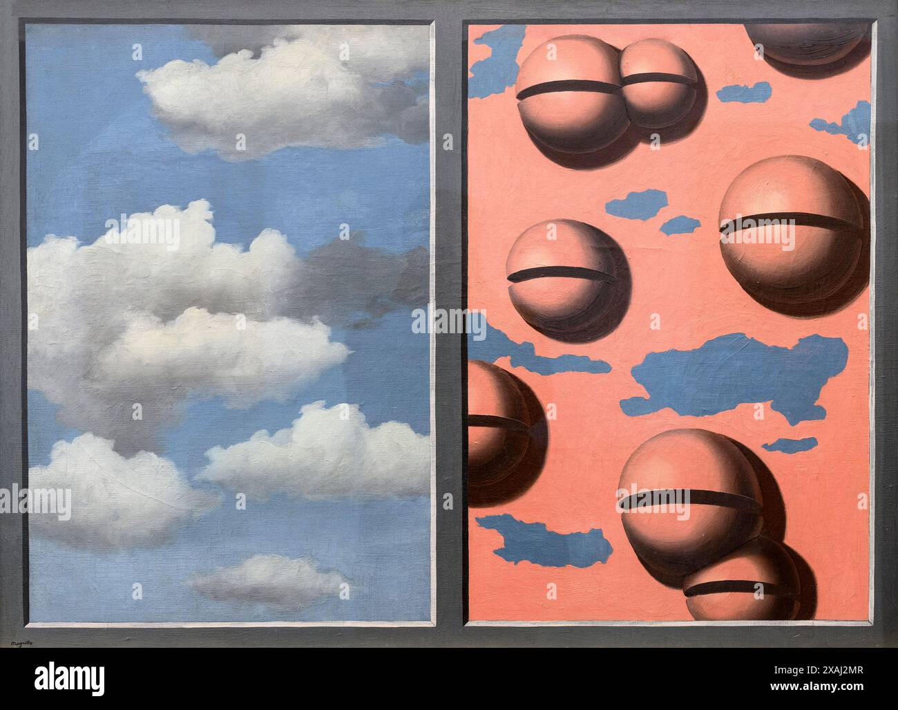 Rene Magritte, (1898-1967) Grelots Rosen, ciels et lambeaux / Pink Glocken, zertrümmerter Himmel. 1930 Öl auf Leinwand. Stockfoto