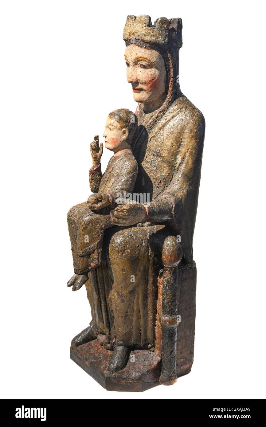 Die Virgen de Gosol (die Jungfrau von Gosol), zweite Hälfte des 12. Jahrhunderts. Geschnitztes Holz und Polychromie. Von der Kirche Santa Maria in der Burg Stockfoto