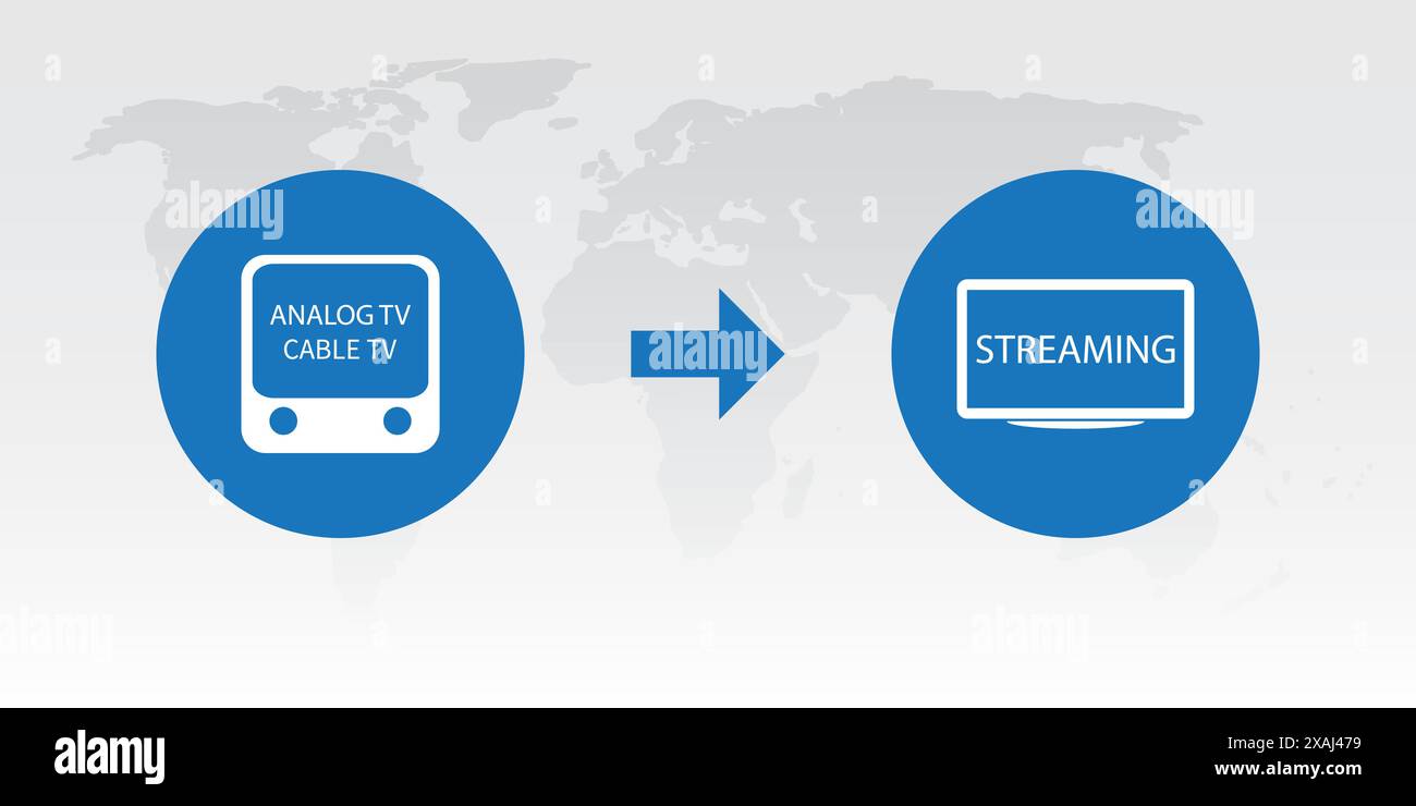 Kabelschneiden – Umschalten von analogen oder linearen TV-Sendungen über Kabel auf neue moderne digitale Sreaming-Plattformen, die auf verschiedenen Geräten verfügbar sind – CONCE Stock Vektor