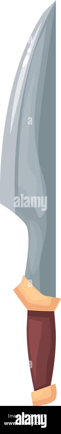 Langes scharfes Jagdmesser mit Holzgriff für Camping, Wandern und Angeln isoliert auf weißem Hintergrund Stock Vektor