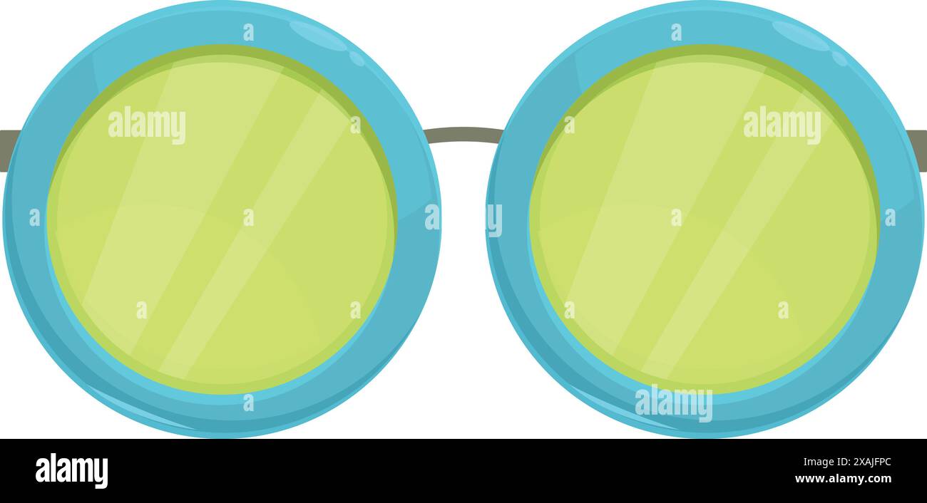 Blaue runde Sonnenbrille zum Schutz vor Sonne mit grüner Brille, Sommerurlaub-Accessoire Stock Vektor