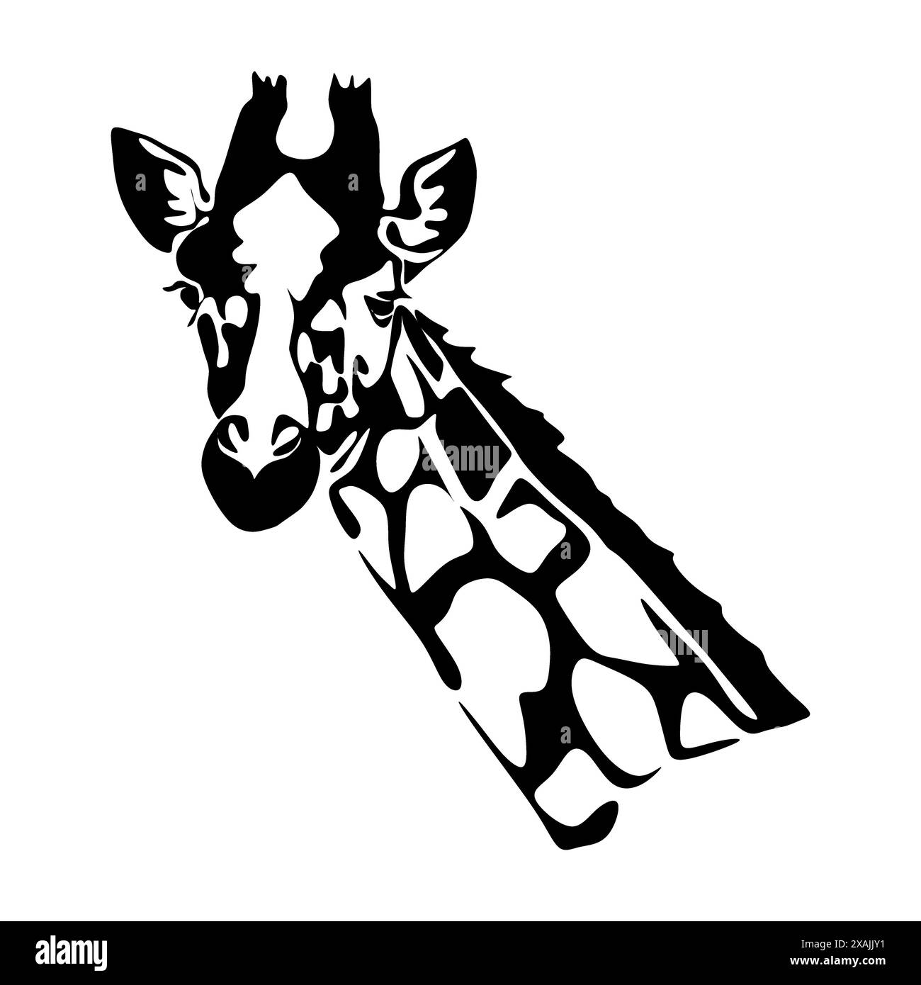 Schwarze Giraffe Silhouette Vorderansicht flache Art, Vektorillustration isoliert auf weißem Hintergrund. Lustiges Savannentier mit langem Hals Stock Vektor