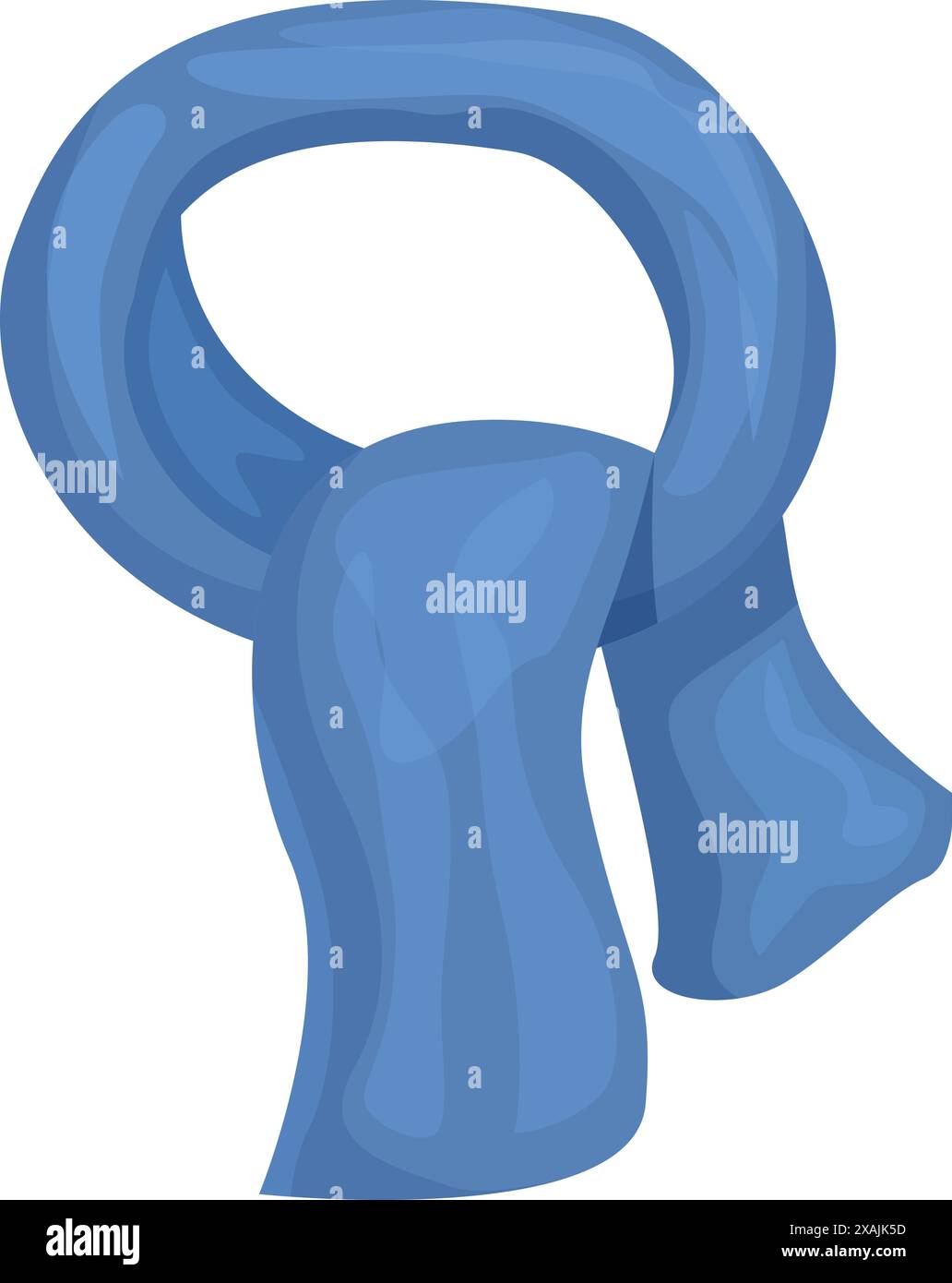 Blauer Winterschal, der sich über sich selbst gefaltet hat und auf weißem Hintergrund hängt Stock Vektor