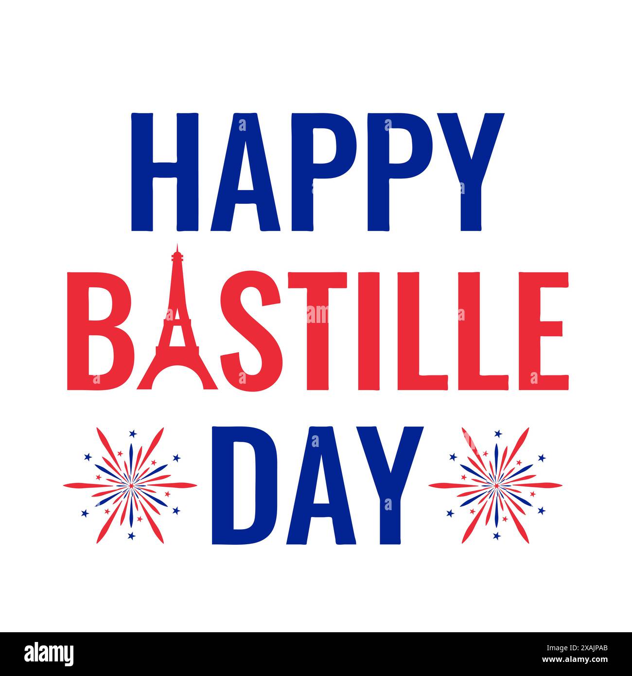 Plakat zur Typografie zum Bastille-Tag. Französische Nationalfeierlichkeiten. Vektorvorlage für Banner, Grußkarte, Flyer, Aufkleber usw. Stock Vektor