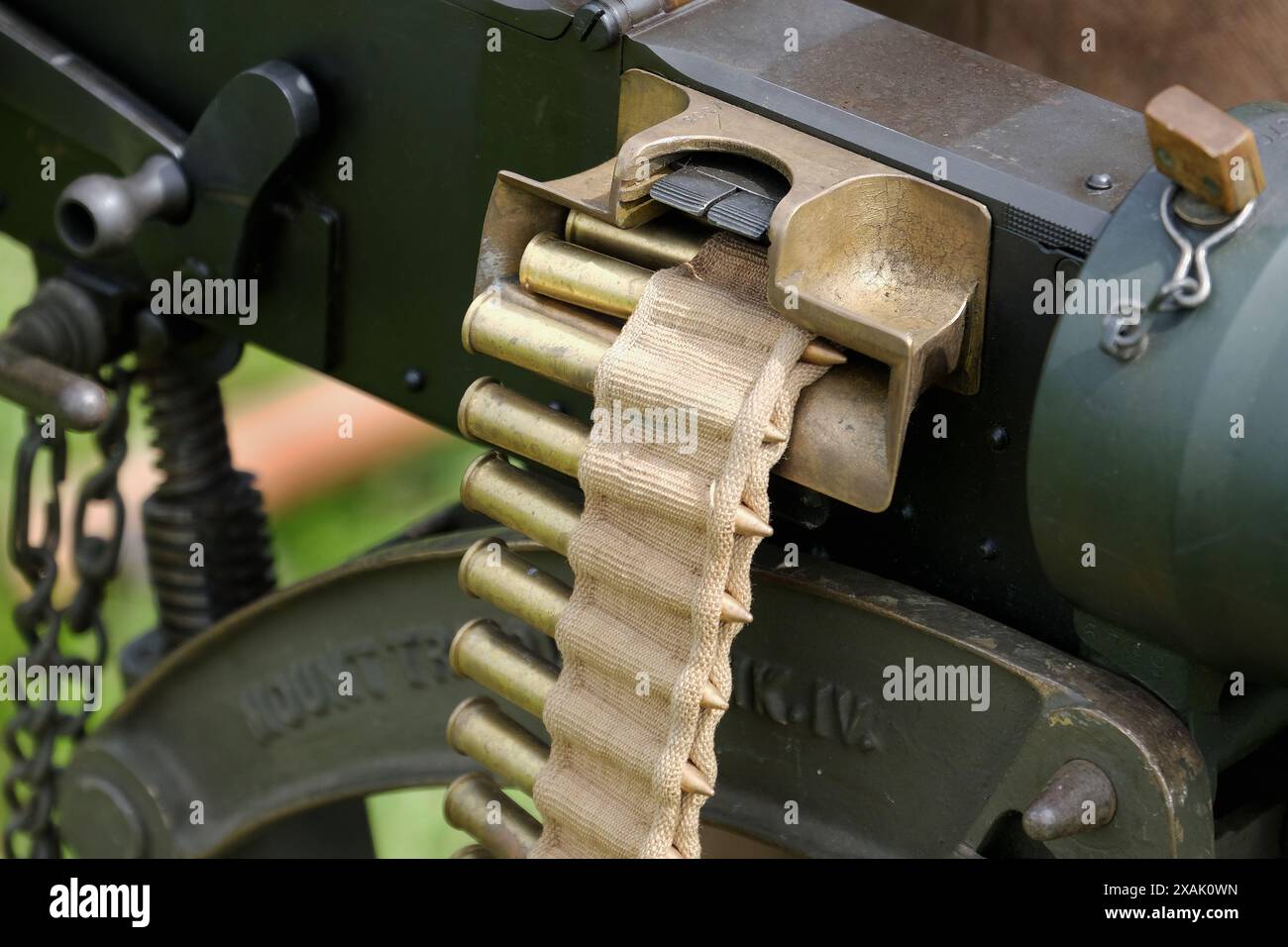 Die Vickers Machine Gun oder Vickers Gun ist eine wassergekühlte .303 britische (7,7 mm) Maschinenpistole der Firma Vickers Limited. Stockfoto