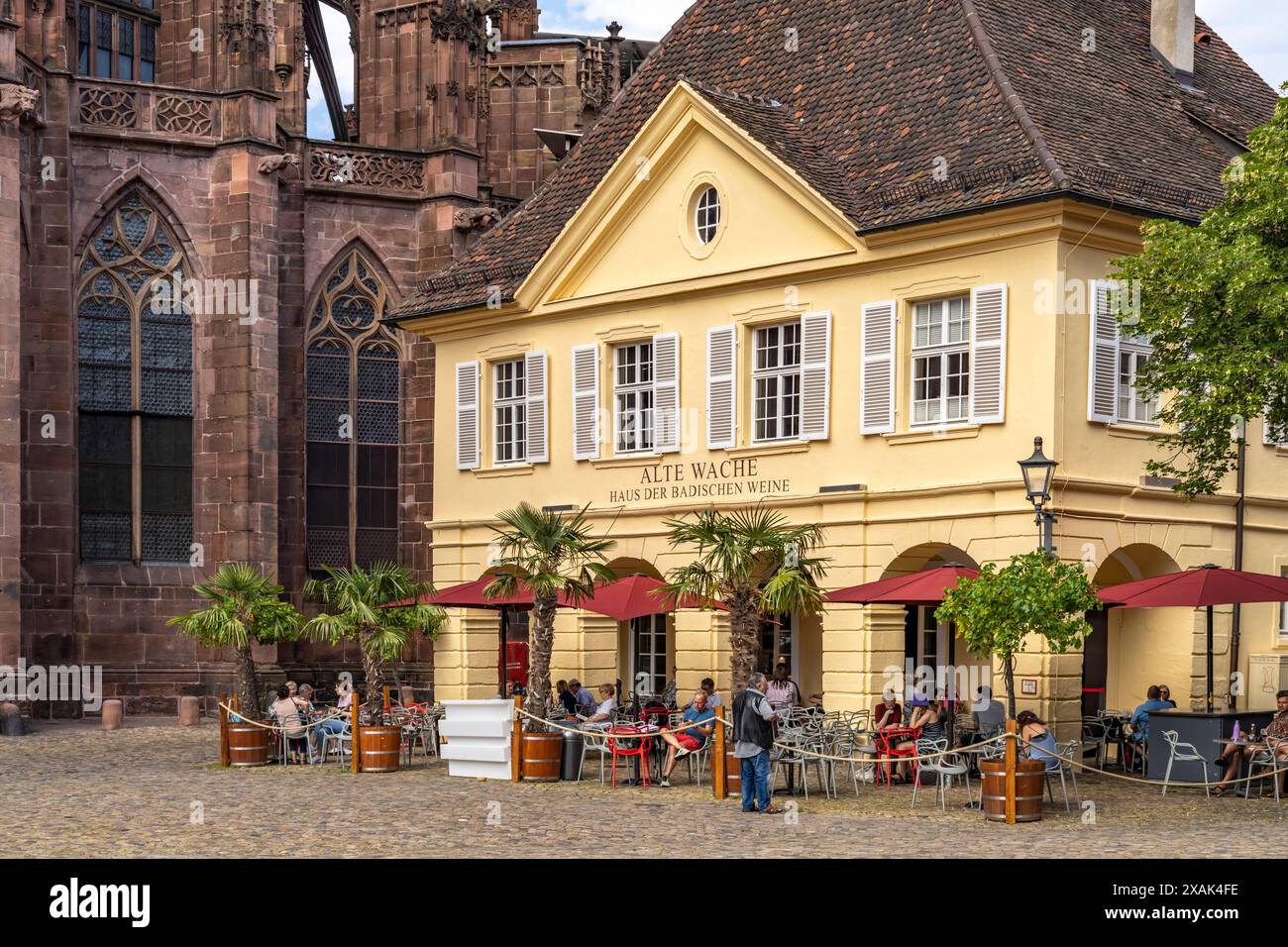 Alte Wache mit dem Haus der Badischen Weine am Münsterplatz, Freiburg im Breisgau, Schwarzwald, Baden-Württemberg Stockfoto