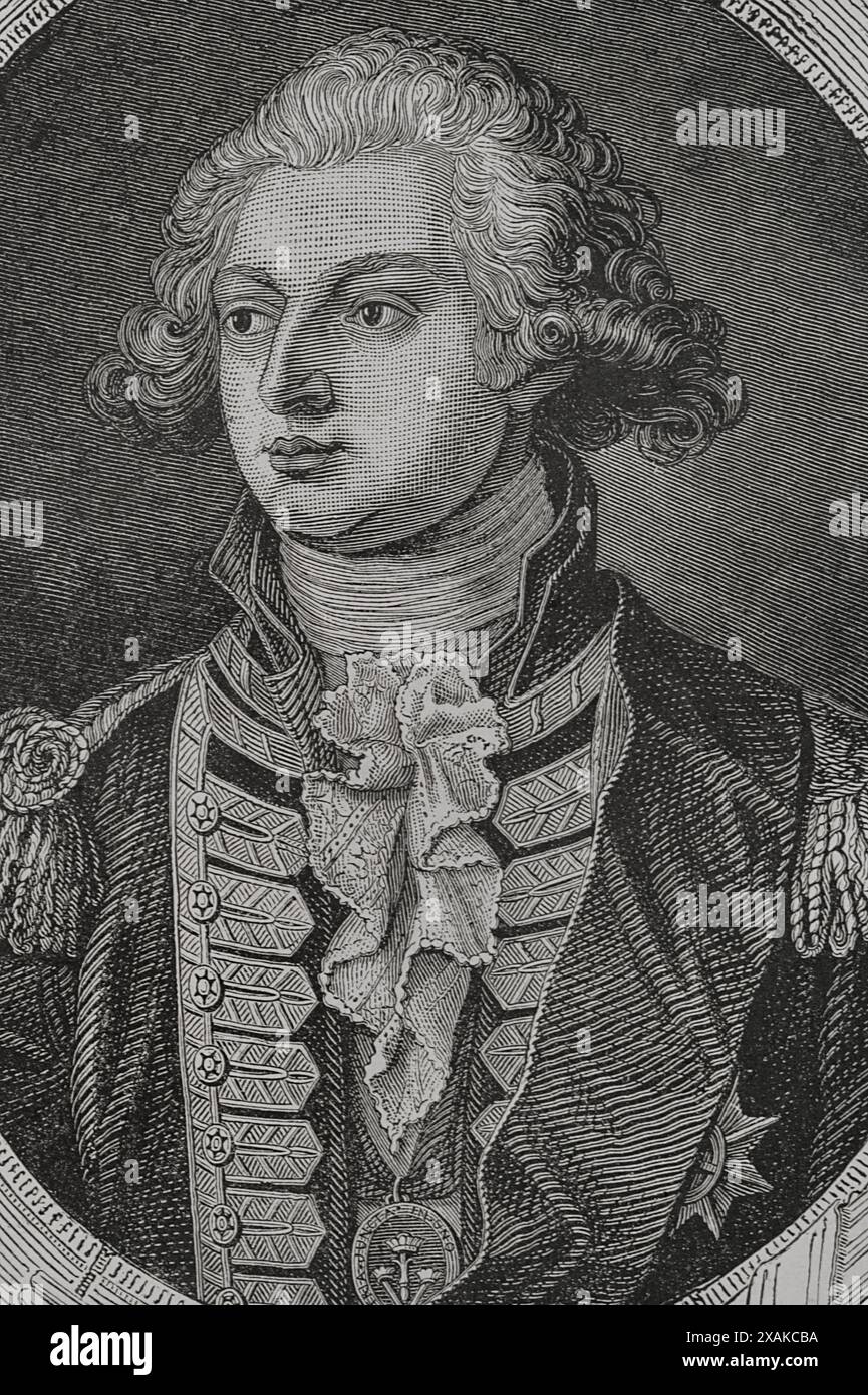 Friedrich Augustus, Herzog von York und Albany (1763–1827). Fürstbischof von Osnabrück (1764-1803). Hochformat. Gravur. "Geschichte der Französischen Revolution". Band I, 1876. Stockfoto