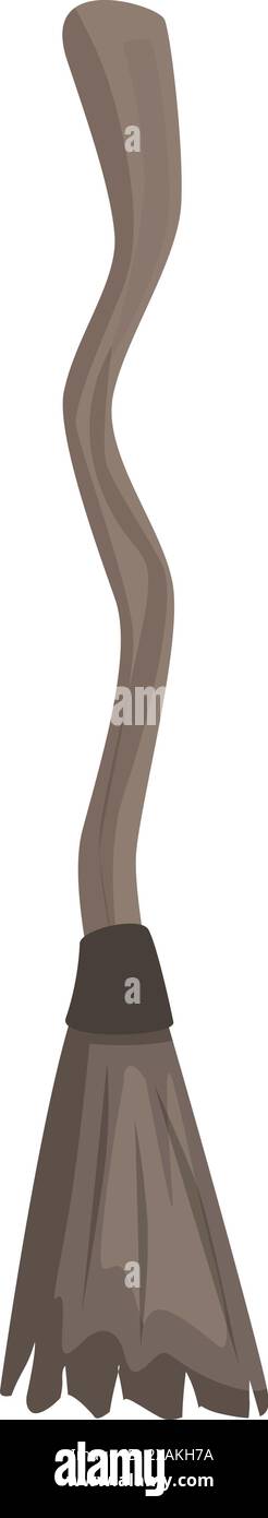 Illustration eines krummen braunen Hexenbesenstiels, der auf weißem Hintergrund fliegt Stock Vektor