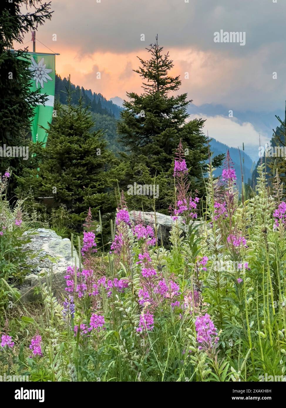 Europa, Österreich, Verwall, Tirol, St. Anton am Arlberg, Fasultal, Sonnenuntergang auf der Konstanzer Hütte Stockfoto