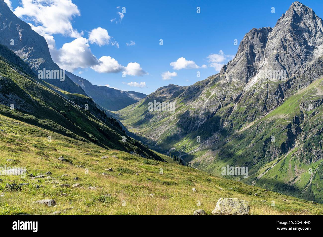 Europa, Österreich, Verwall, Tirol, St. Anton am Arlberg, Fasultal, Blick auf das markante Patteriol in Fasultal Stockfoto