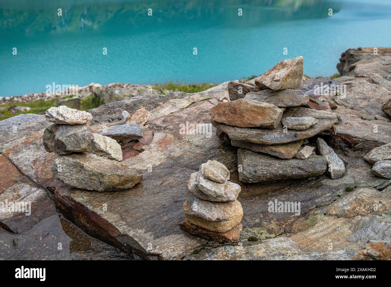 Europa, Österreich, Verwall, Tirol, St. Anton am Arlberg, Moostal, Steinbruch am Ufer des Kartell-Stausees Stockfoto