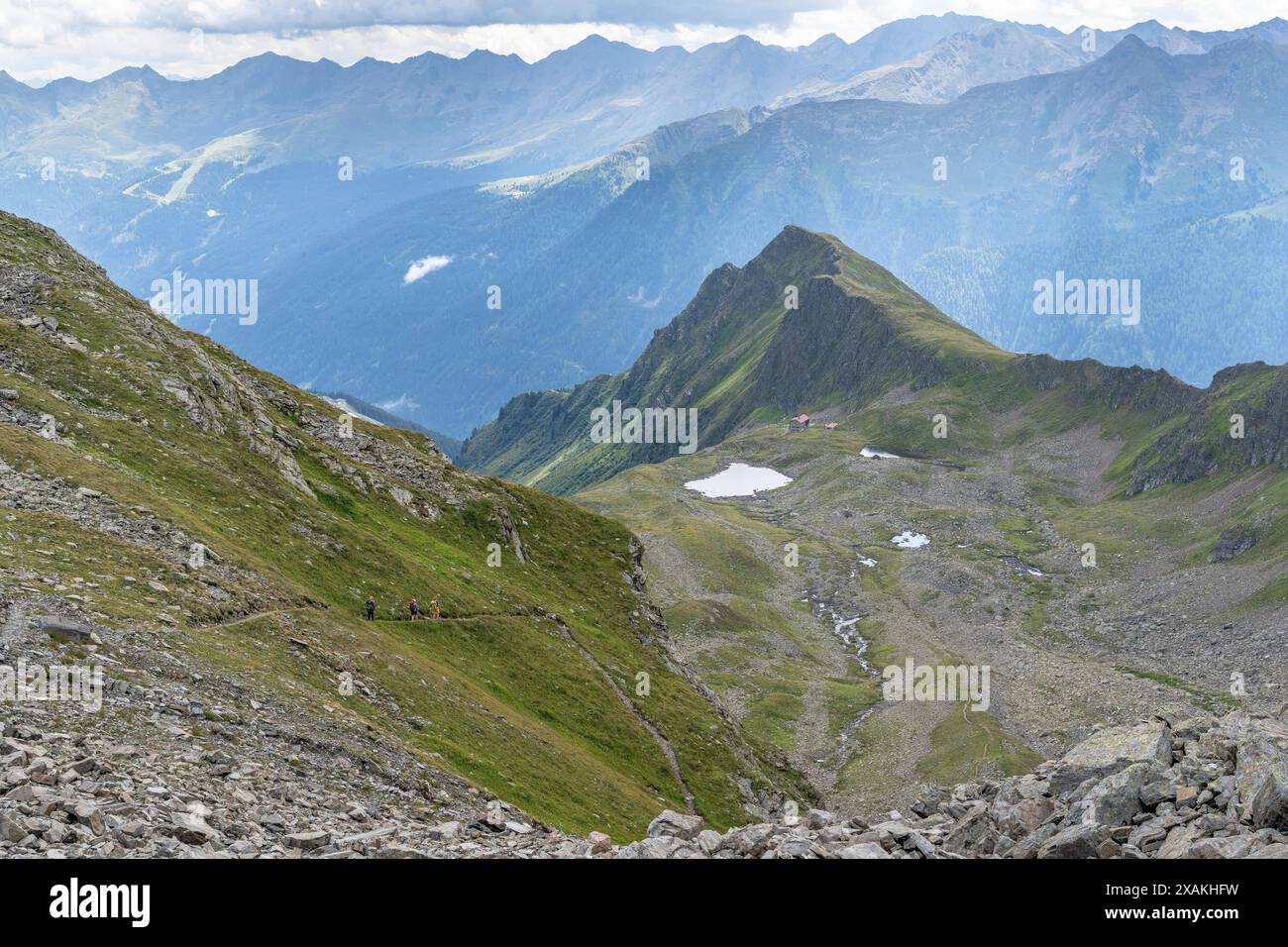 Europa, Österreich, Verwall, Tirol, Kappl, Blick vom Seßladjoch zur Niederelbehütte Stockfoto