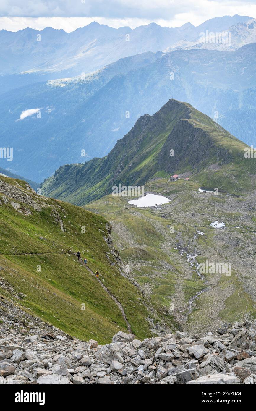 Europa, Österreich, Verwall, Tirol, Kappl, Blick vom Seßladjoch zur Niederelbehütte Stockfoto
