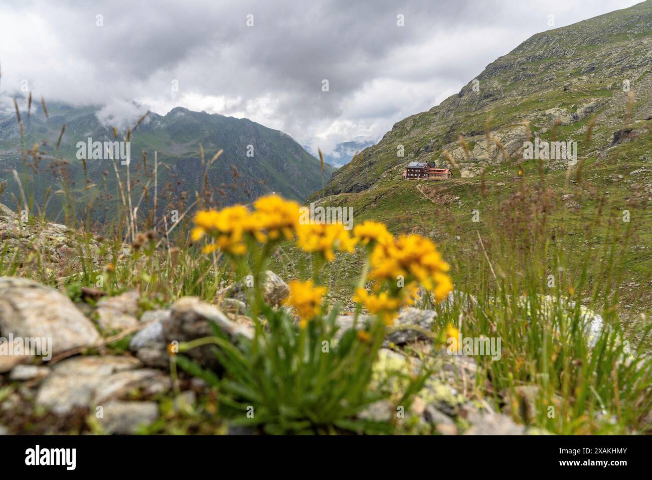 Europa, Österreich, Verwall, Tirol, Pettneu am Arlberg, Blick auf die Edmund-Graf-Hütte im oberen Kapplerboden Stockfoto