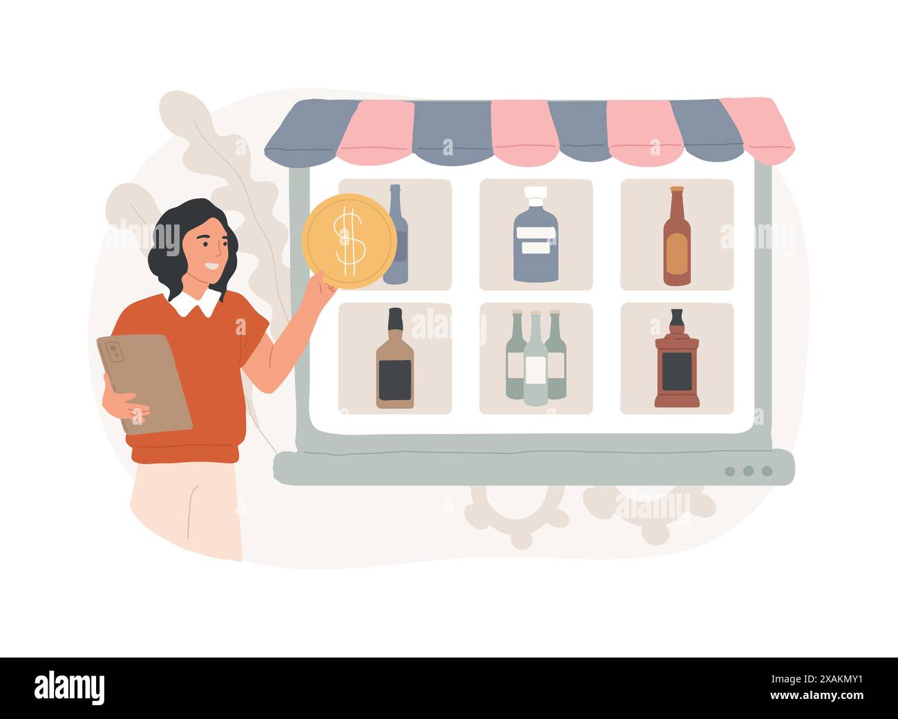 Alkohol E-Commerce isolierte Konzept-Vektor-Illustration. Stock Vektor