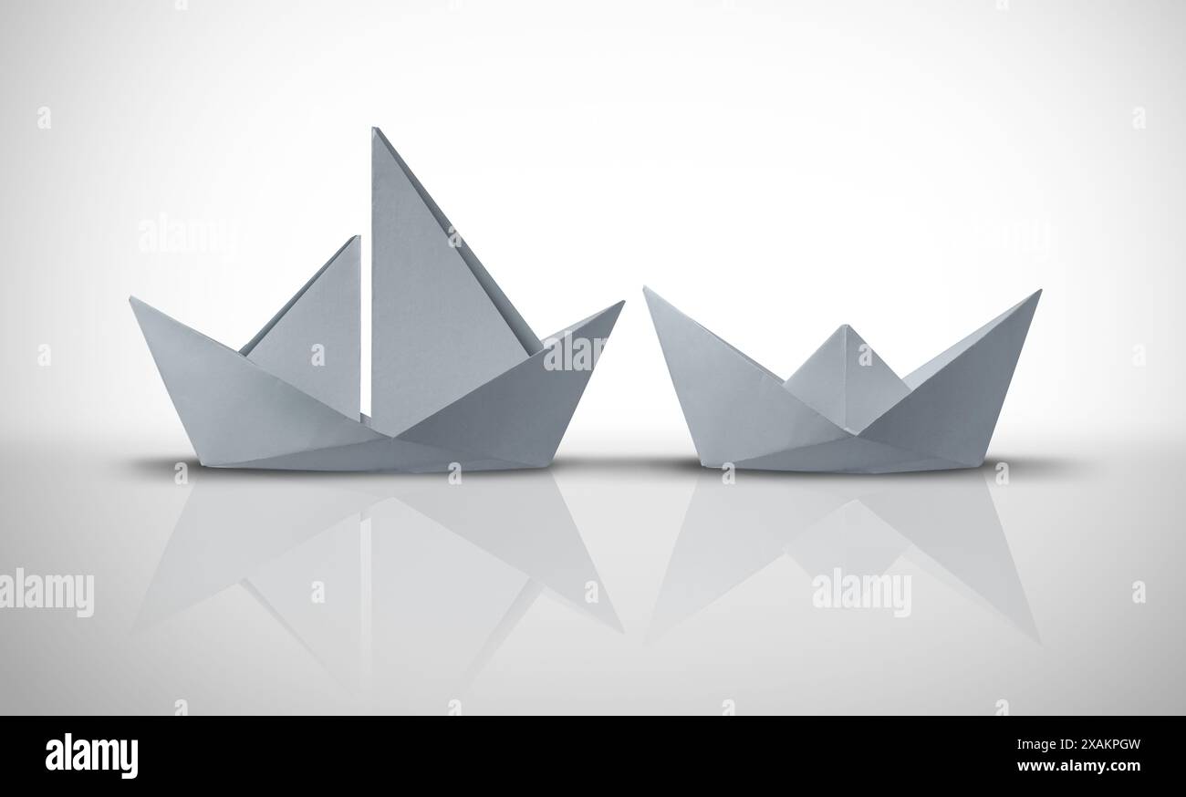 Geschäftsmodellstrategie und optimiertes Führungskonzept als motivierende Führungskraft als Metapher für Erfolg und kreatives Management mit Origami-Papier Stockfoto