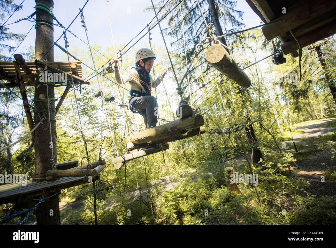 Junge im Klettergarten Stockfoto
