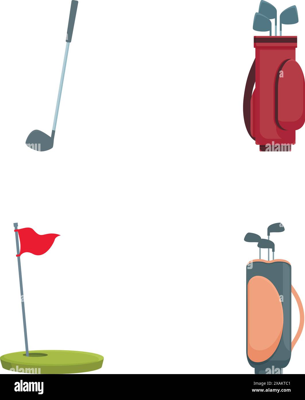 Sammlung einfacher und stilvoller Symbole für Golfausrüstung in flachem Design, perfekt zur Illustration der Ausrüstung und des Zubehörs eines professionellen Golfers Stock Vektor