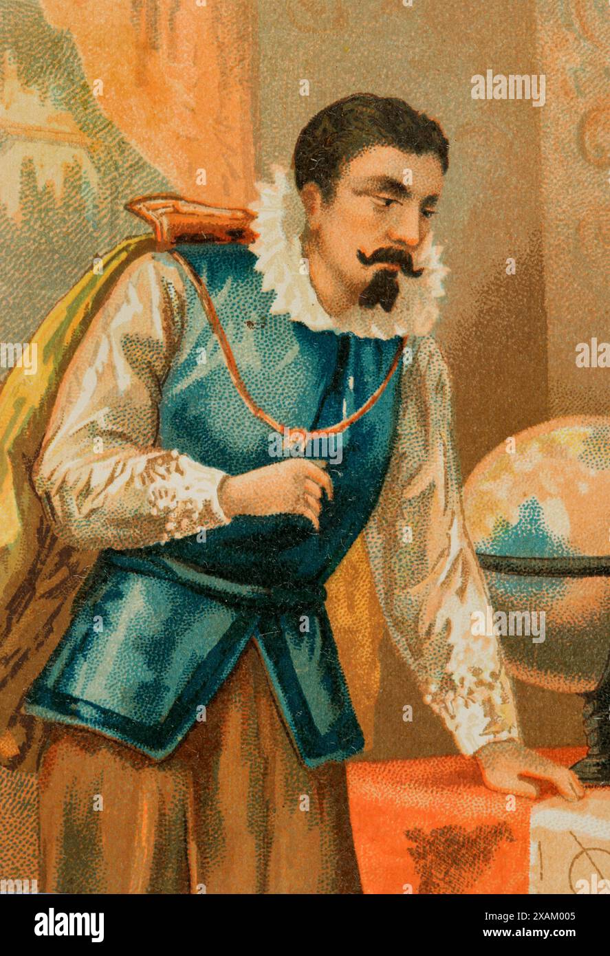 Johannes Kepler (1571-1630). Deutscher Astronom und Mathematiker. Kepler im Prager Observatorium. Chromolithographie, Detail. Historia Universal, von Cesar Cantu. Band VIII. Veröffentlicht in Barcelona, 1886. Stockfoto