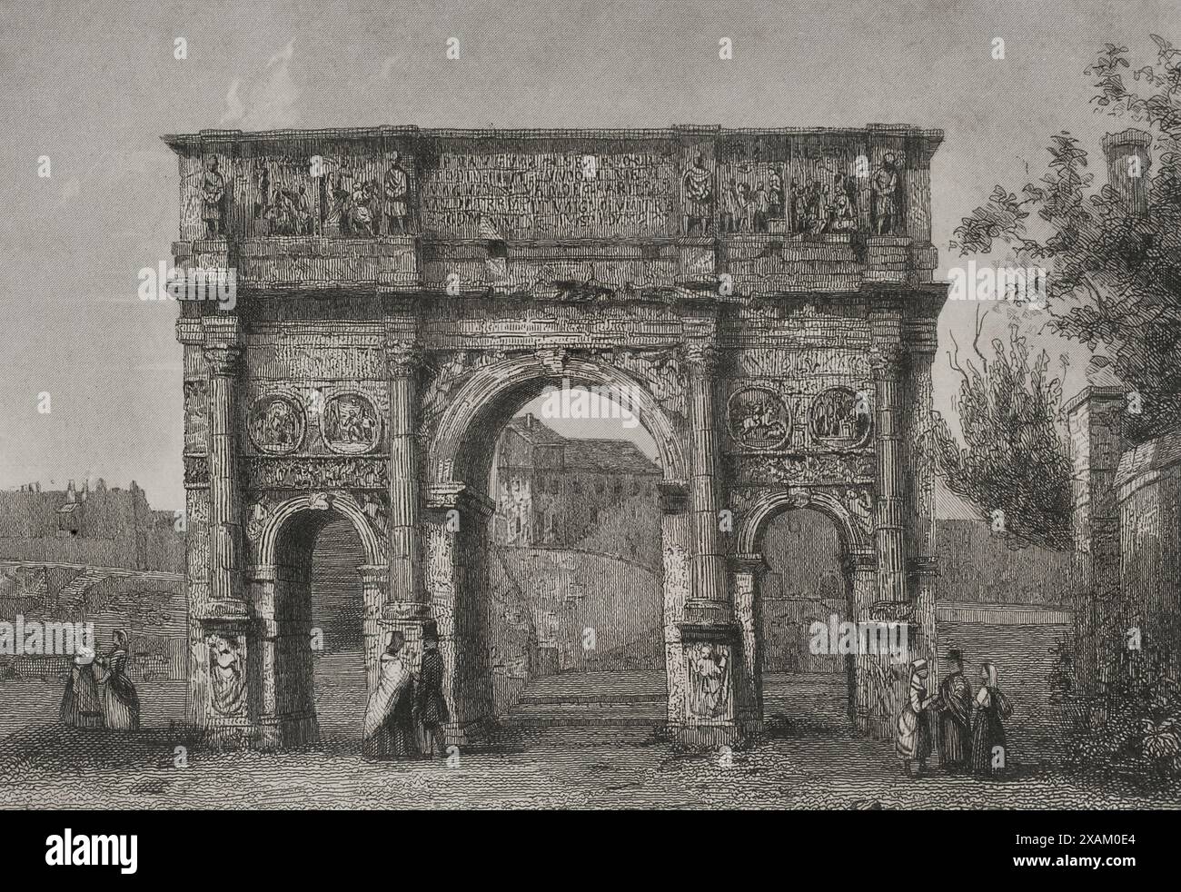 Der Konstantinbogen in Rom. Gravur. "Historia Universal", von Cesar Cantu. Band II, 1854. Stockfoto