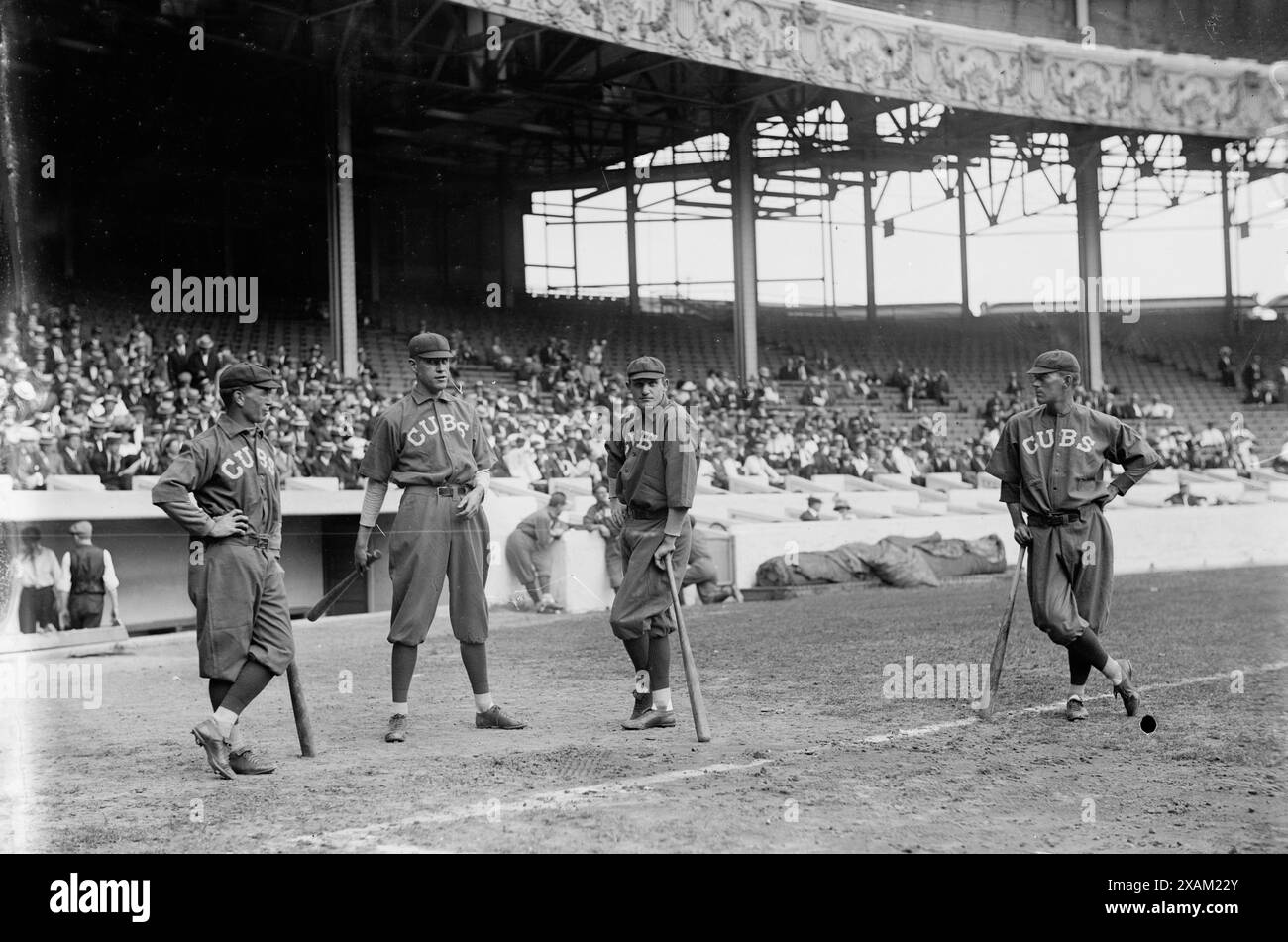 Jimmy Lavender, Ward Miller, Charlie Smith, Tommy Leach, Chicago NL, auf dem Polo Grounds, NY (Baseball), 1913. Stockfoto