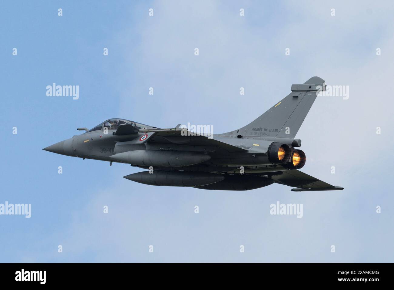 Rafale von Escadron de Chasse 3/30 Armée de l'Air et de l'Space „French Air and Space Force“ startet während des NATO-Tiger-Treffens in Schleswig ab, Jagel, Deutschland, 7. Juni 2024 (Foto: Cody Froggatt/News Images) Stockfoto