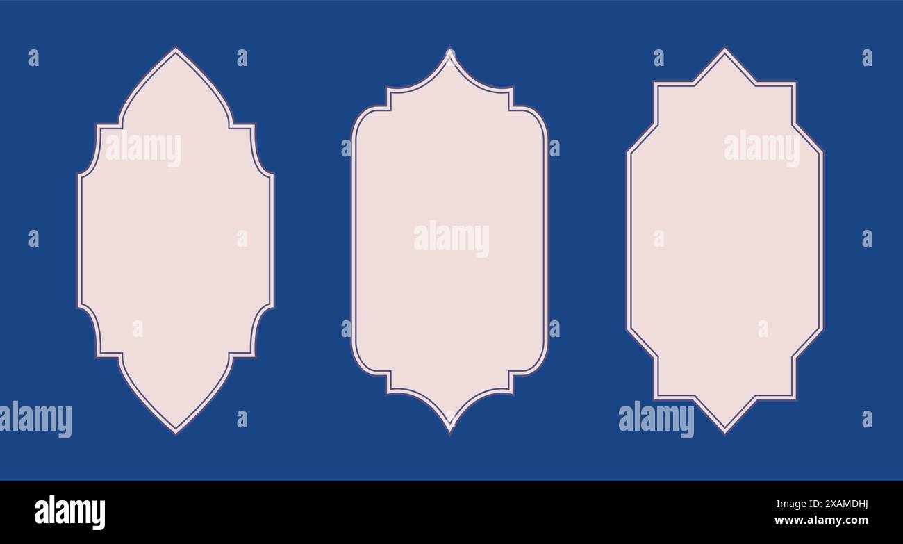 Islamisches Fenster im orientalischen Stil, Bogenformen. Arabische muslimische Vektortür, Rahmen, Laterne Silhouette. Stock Vektor
