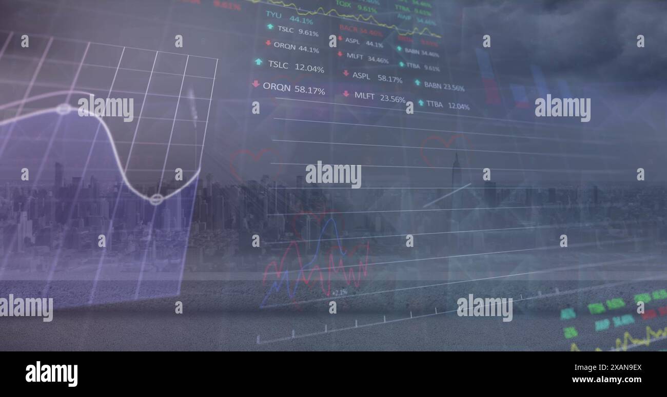 Bild der statistischen und Börsendatenverarbeitung aus der Sicht der Stadt Stockfoto