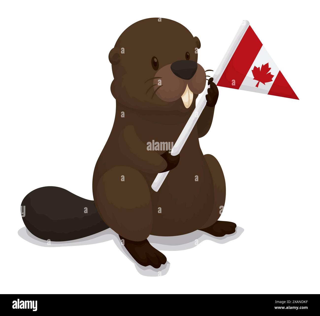 Niedlicher Biber, der einen patriotischen Wimpel im kanadischen Design hält. Stock Vektor