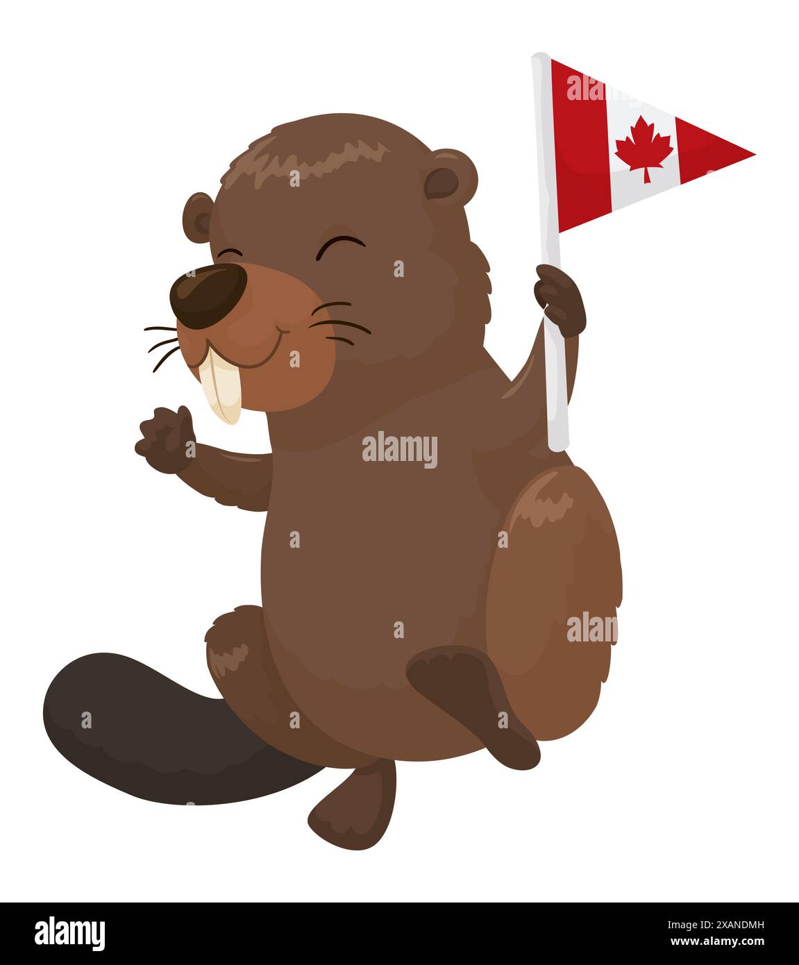 Patriotischer und festlicher Biber mit einem kanadischen Wimpel im Cartoon-Stil. Stock Vektor